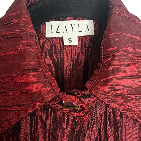 Izayla Wide Leg Short Sleeve Red Black Button Front Crinkle Tie Front Jumpsuit S - Picture 2 of 16